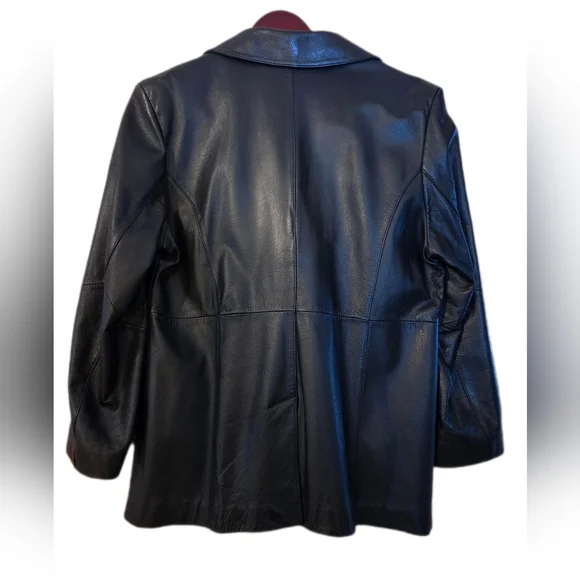 Wilsons Black Leather Coat Button Up Lined Y2K 90's 80's Goth Rocker Size XL - Picture 3 of 8